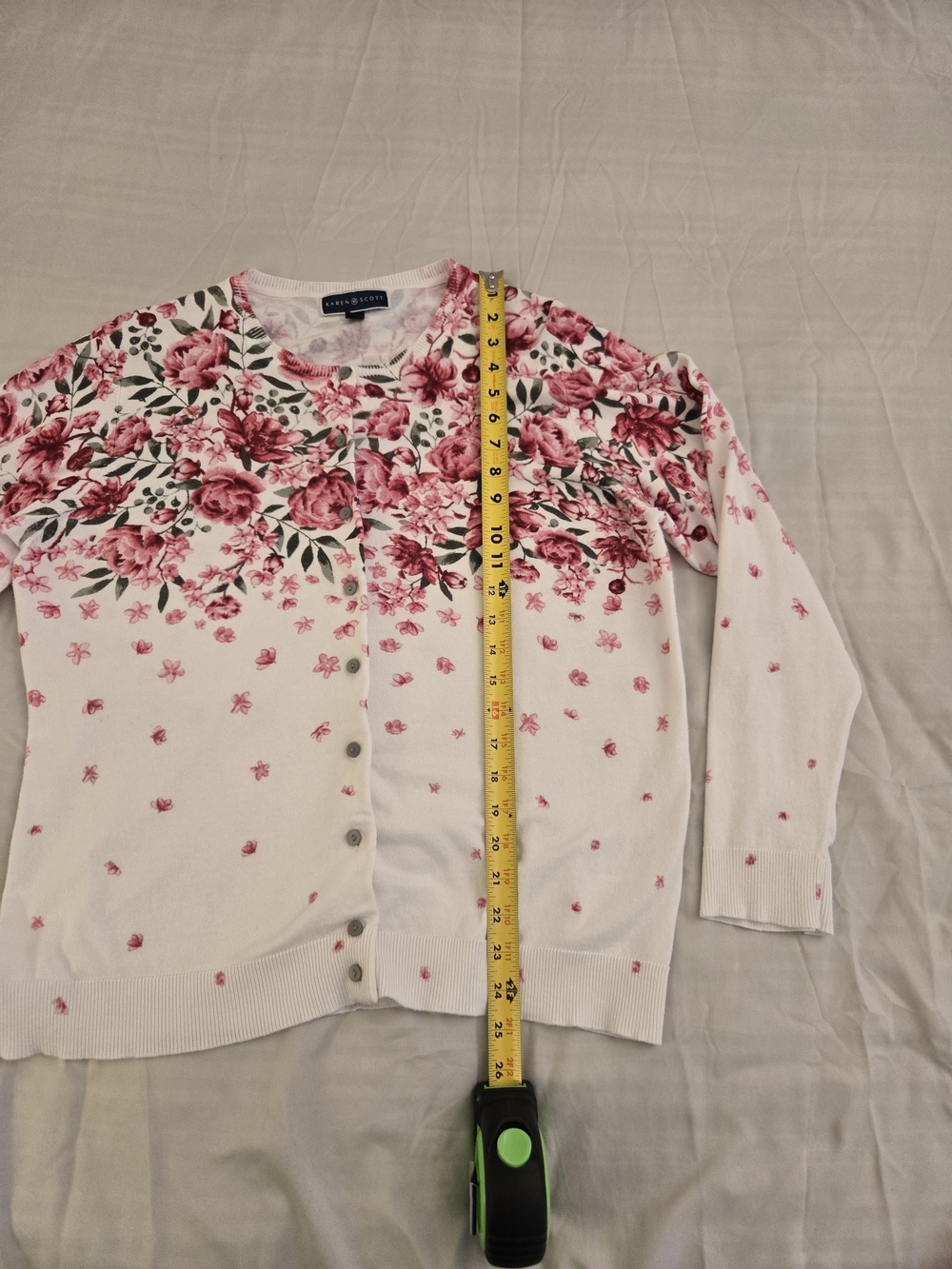 Karen Scott White Cardigan with Pink Floral Border-Size X Large - Picture 8 of 11